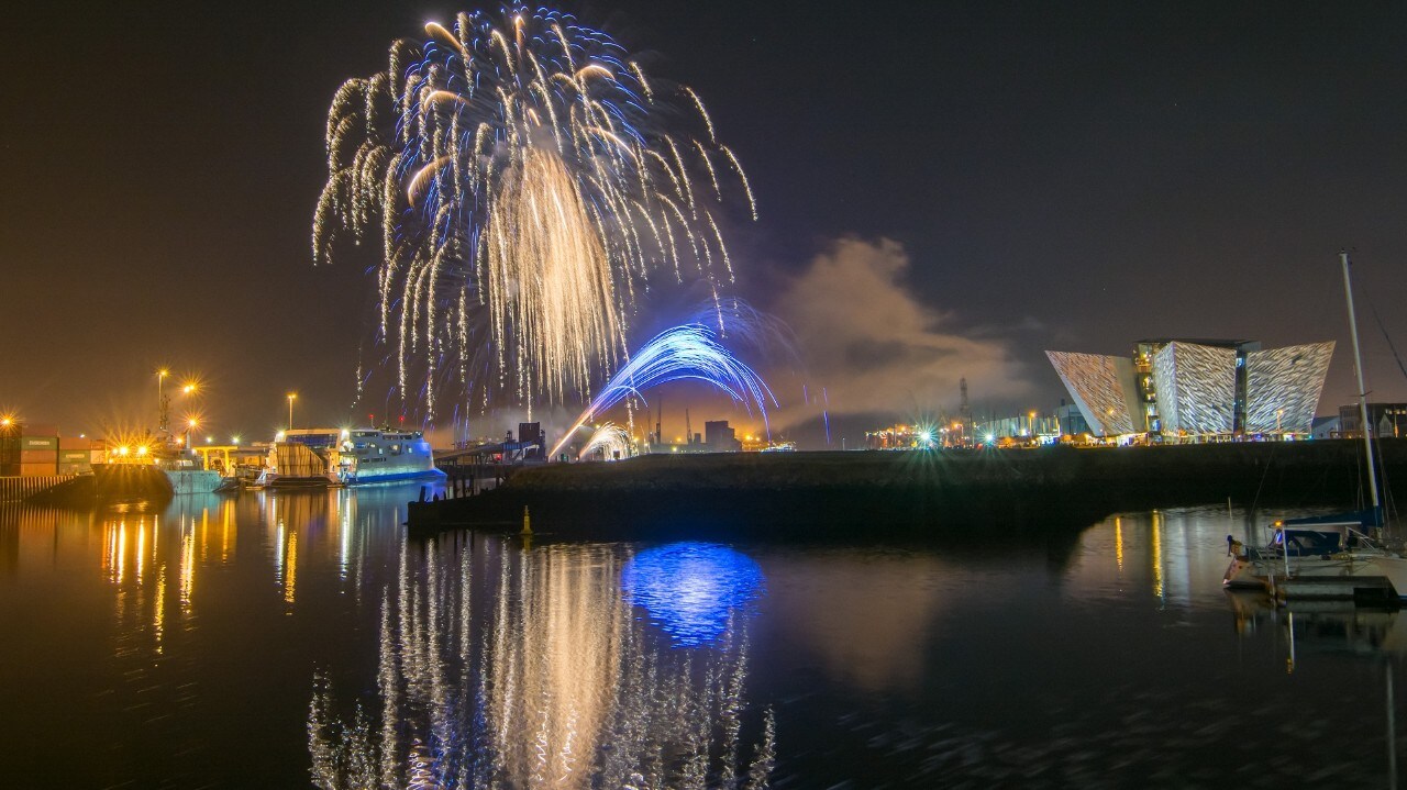 2015 Halloween firework at Titanic slipway, Belfast.
