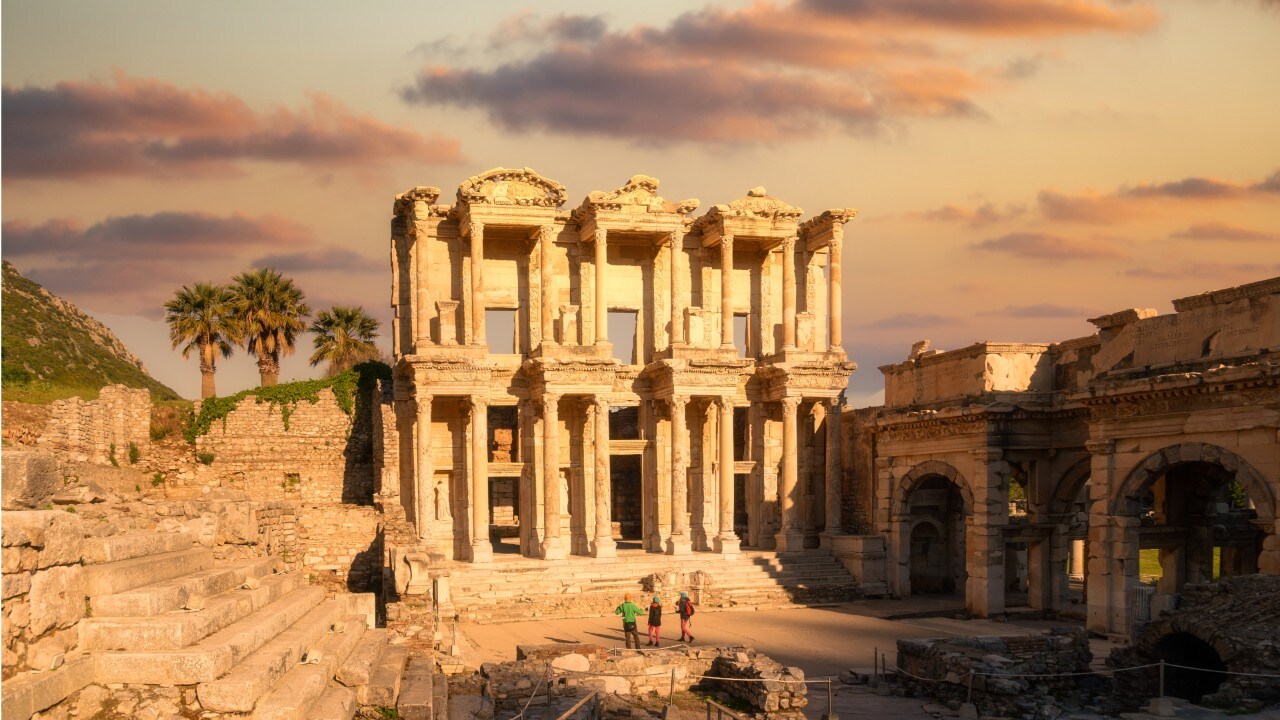 Ephesus, Turkey. Library of Celsus at sunrise, beautiful sky and light